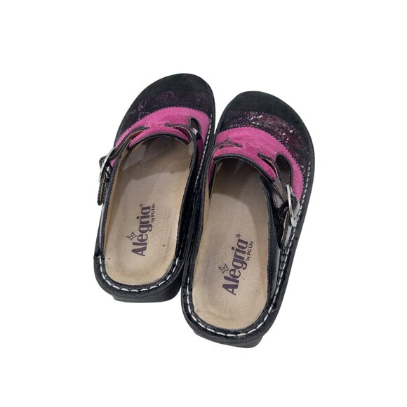 Alegria Womens Leather Slip-On Clogs Comfort Shoes Size 39 Pink&Black Adj Buckle - Picture 5 of 15